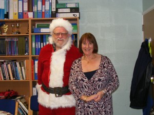 SNP Candidate for Shetland, Santa Danus Skene at Mossbank PrimaryNursery School with Heidie Pat Brown